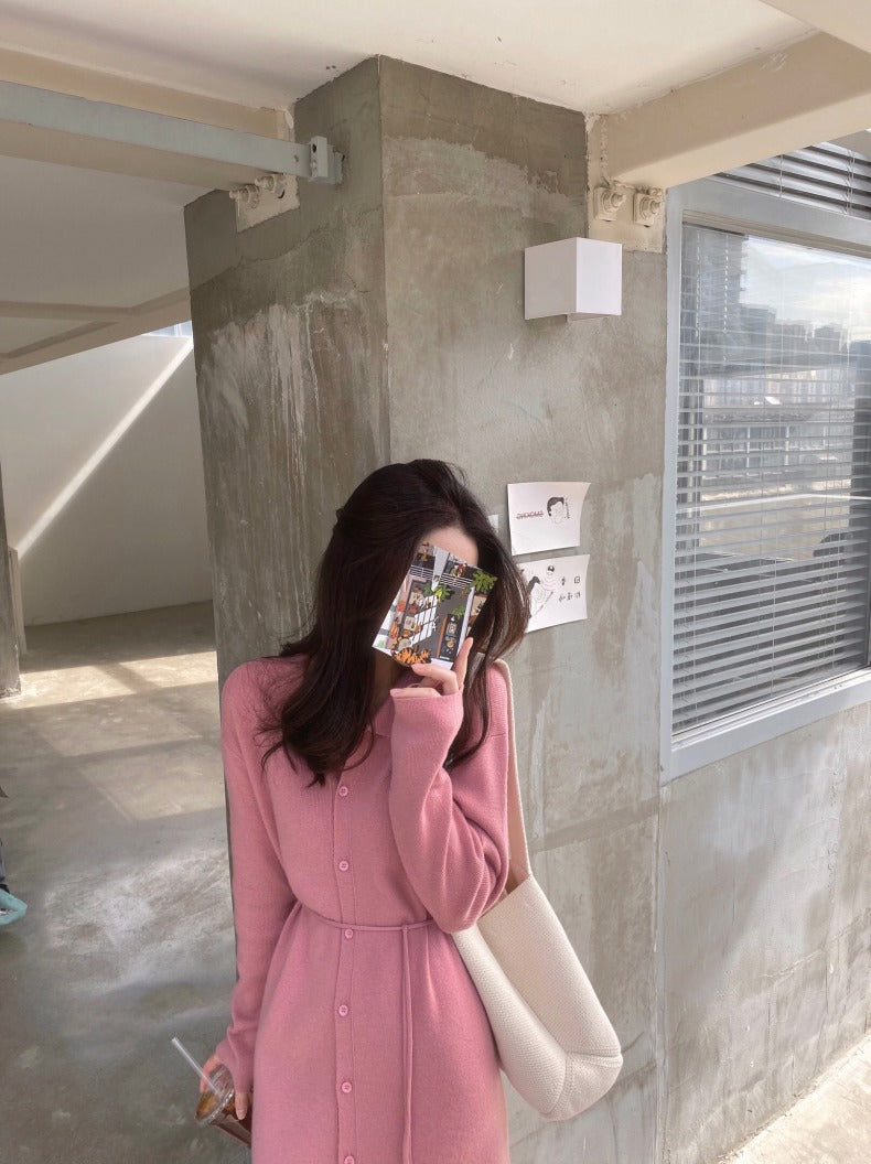 シンプルニットボタンワンピース