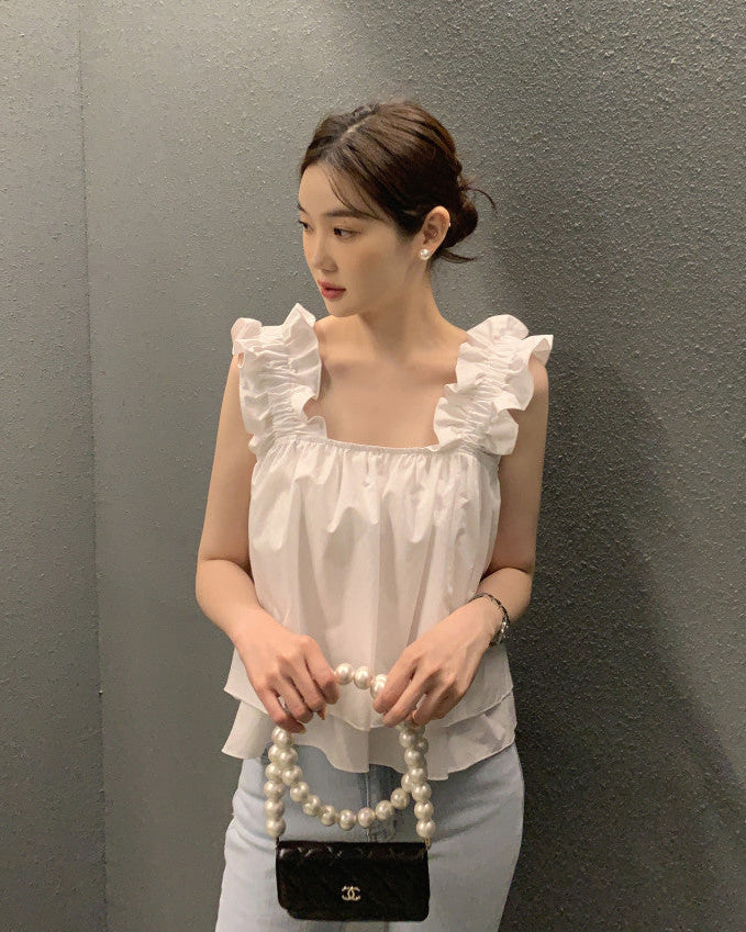 新作【即納 6/12(金)12:00~販売START】フリルショルダーティアードブラウス