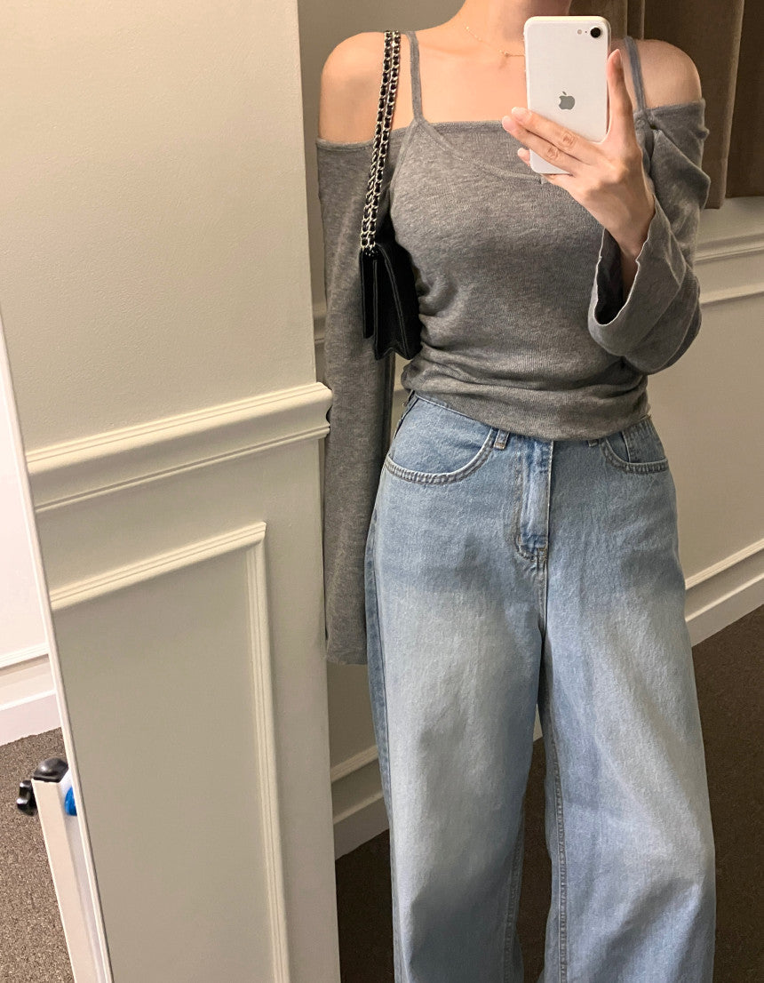 【即納】レイヤードオフショルダートップス