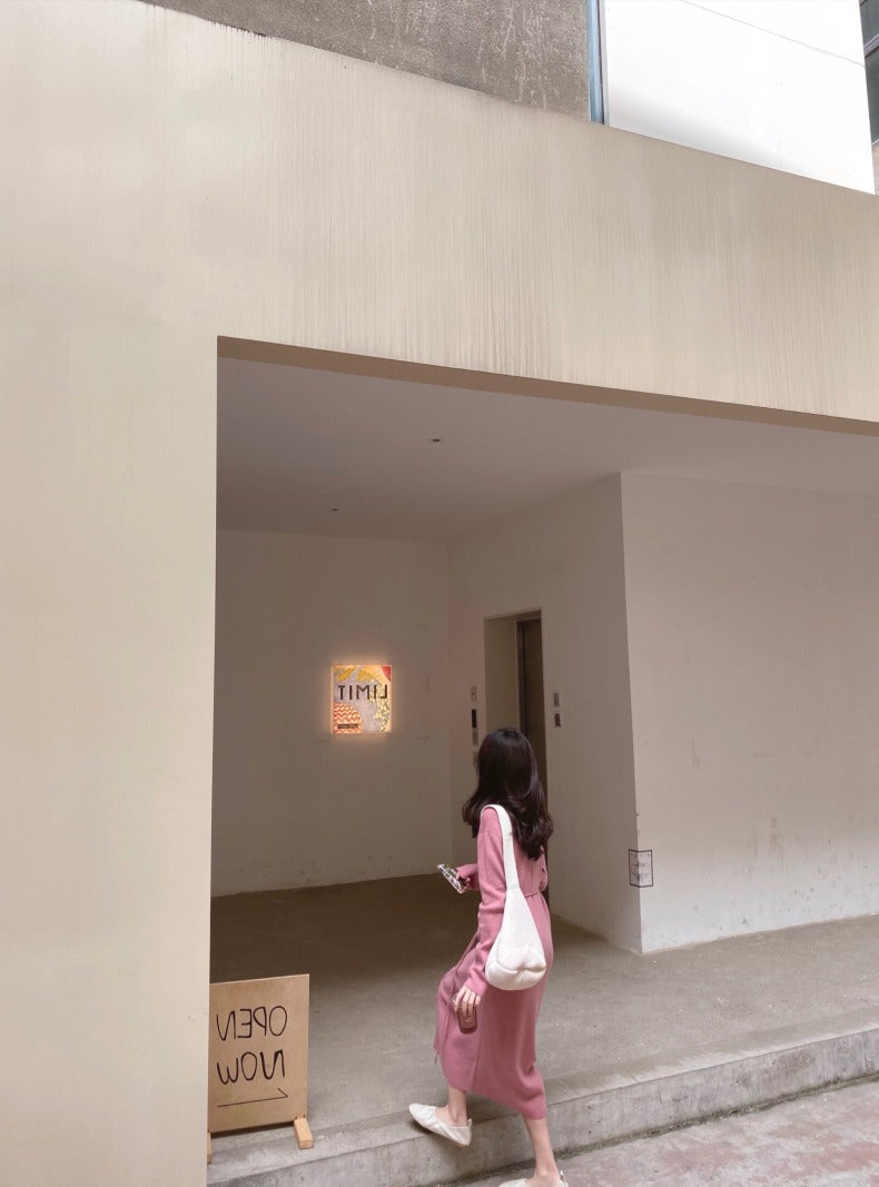 シンプルニットボタンワンピース