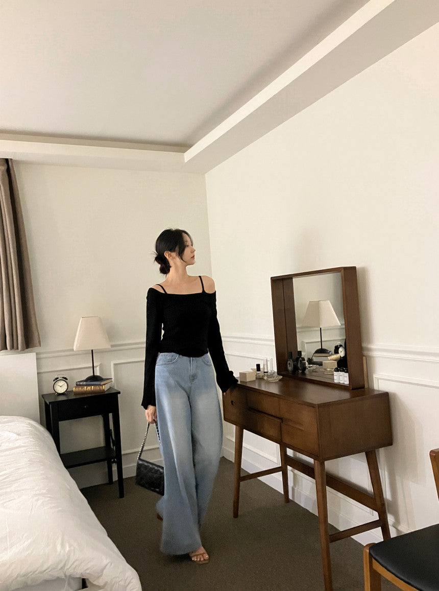 【即納】レイヤードオフショルダートップス