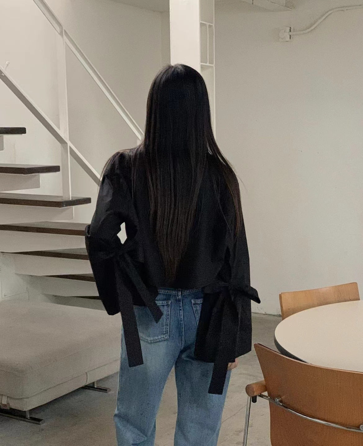 【即納】スリーブリボン ブロードブラウス