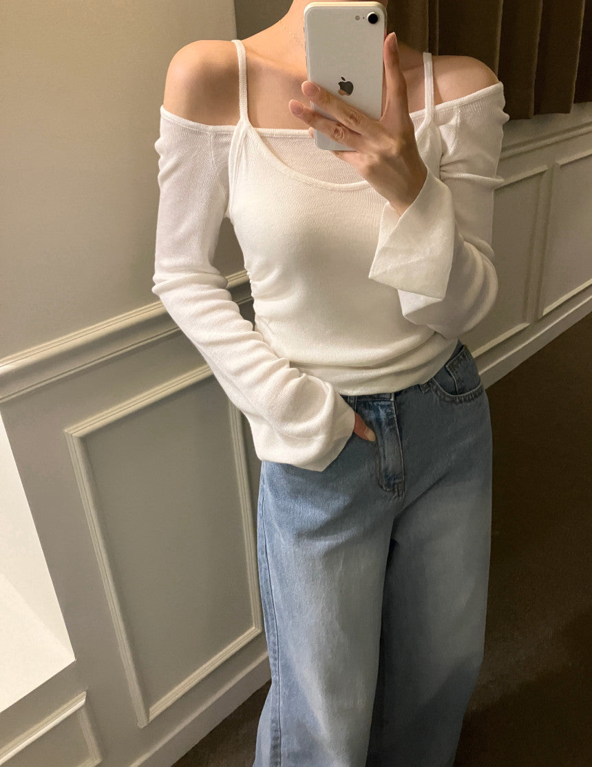 【即納】レイヤードオフショルダートップス