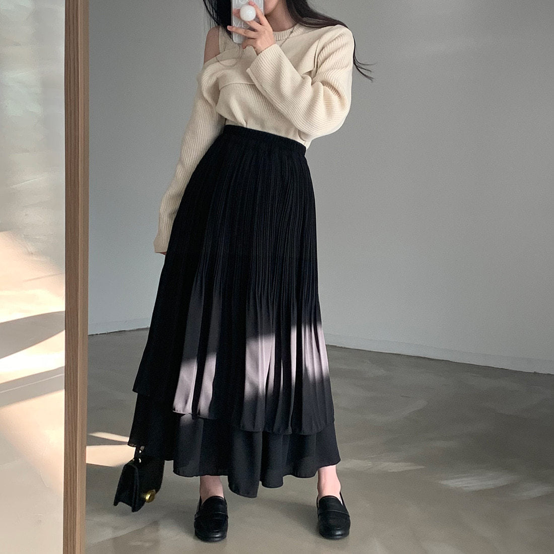 シフォンティアードプリーツロングスカート