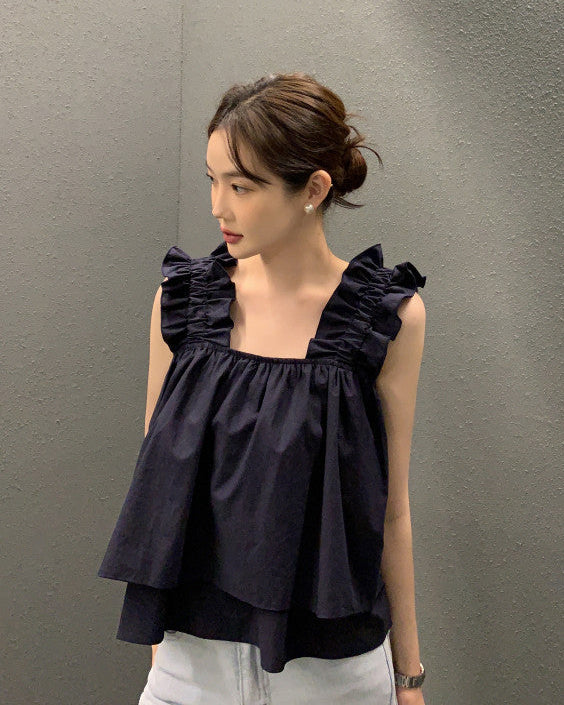 \\ 週末限定20%OFF // 【即納】フリルショルダーティアードブラウス