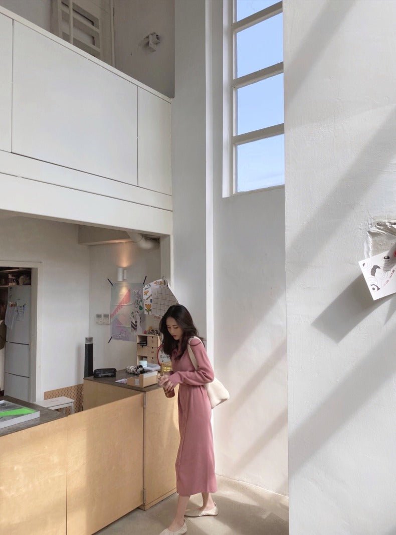 シンプルニットボタンワンピース