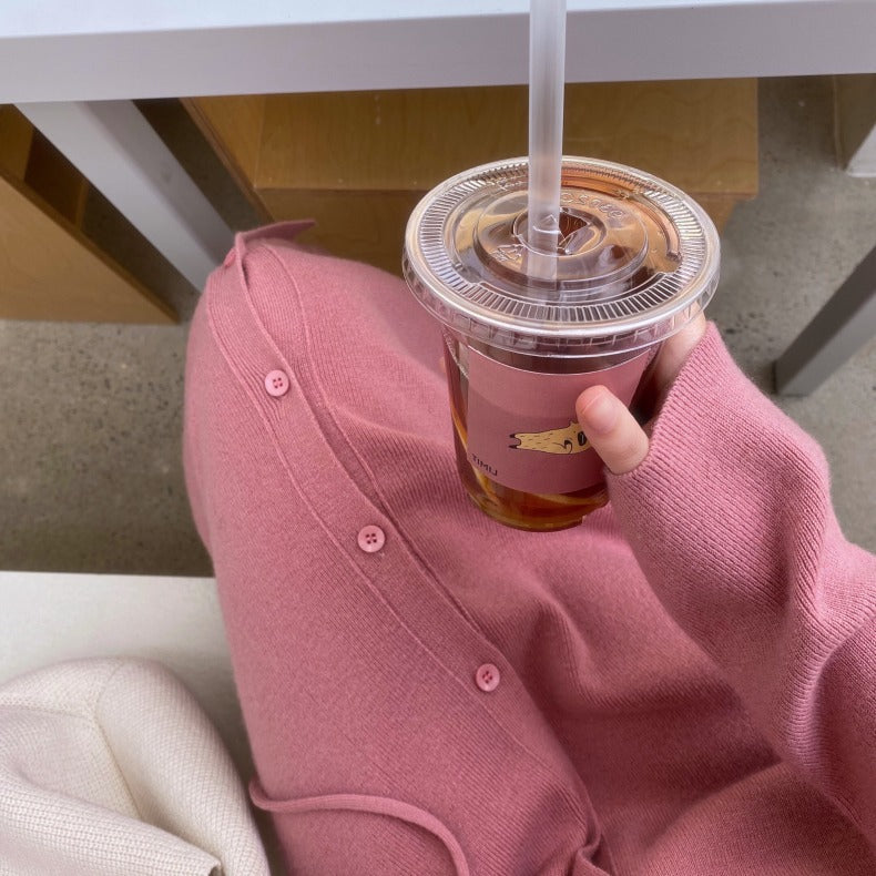 シンプルニットボタンワンピース