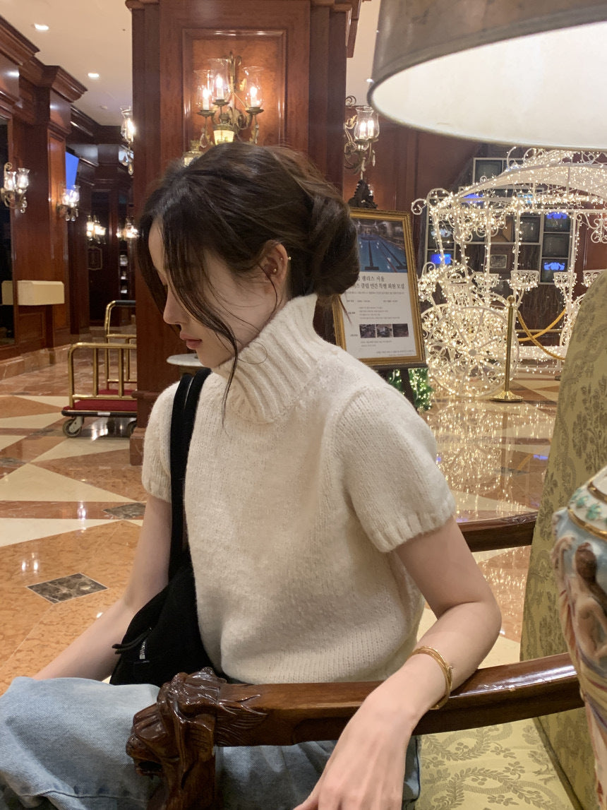 【即納】ハイネックリブニットトップス