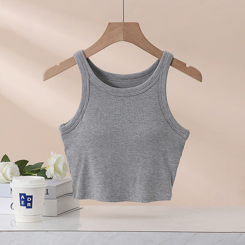 リブクロップドカップ付きタンクトップ