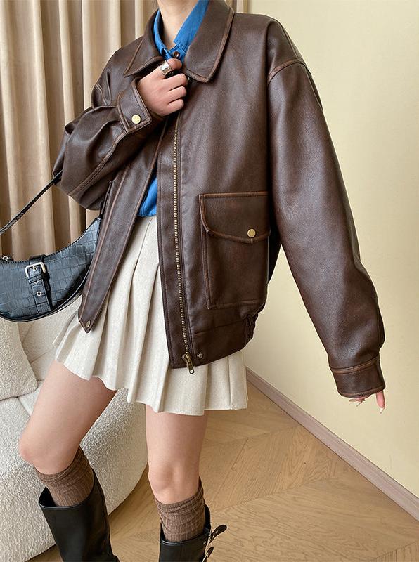 オーバーサイズフェイクレザージャケット