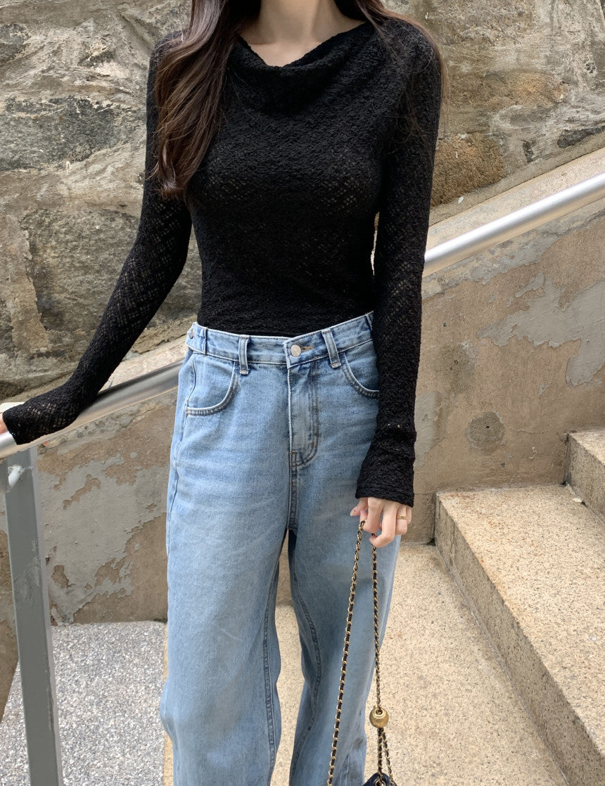 【即納】シアーテクスチャー ドレープネックトップス
