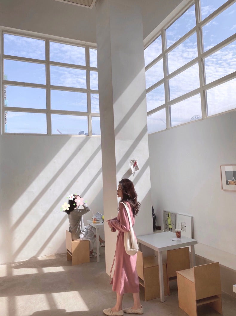 シンプルニットボタンワンピース