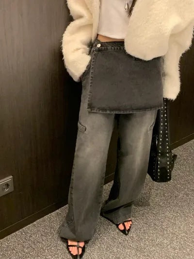 レイヤードルックデニムパンツ