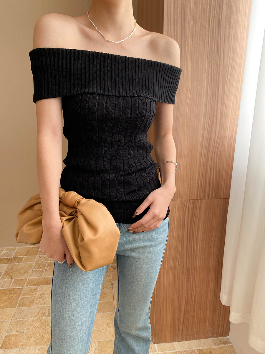 ケーブル編みオフショルトップス