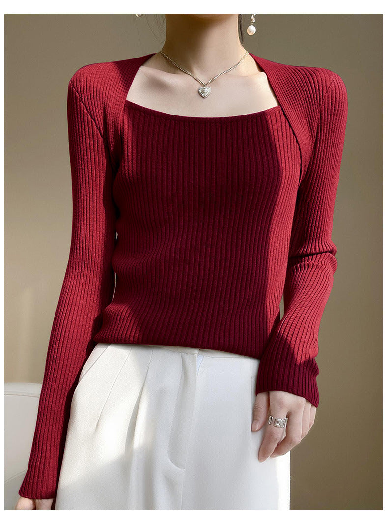 ダブルレイヤード風スクエアネックニット