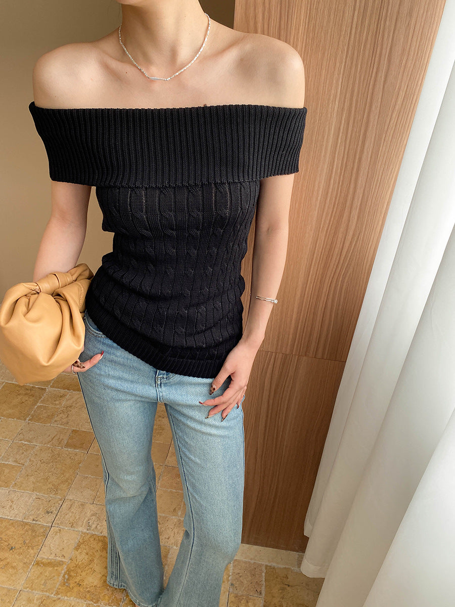 ケーブル編みオフショルトップス