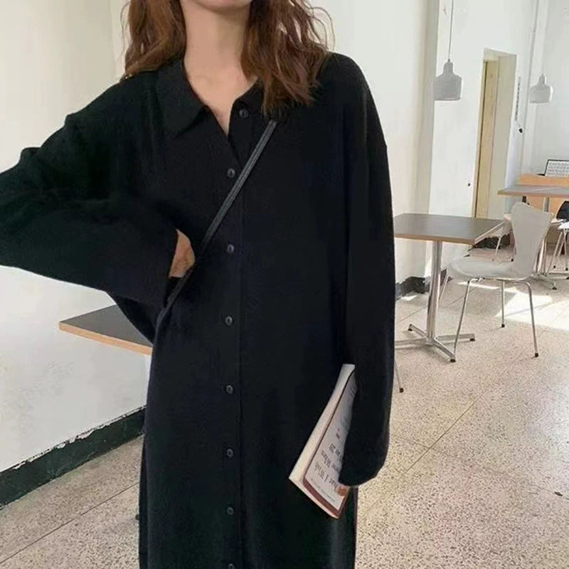 シンプルニットボタンワンピース