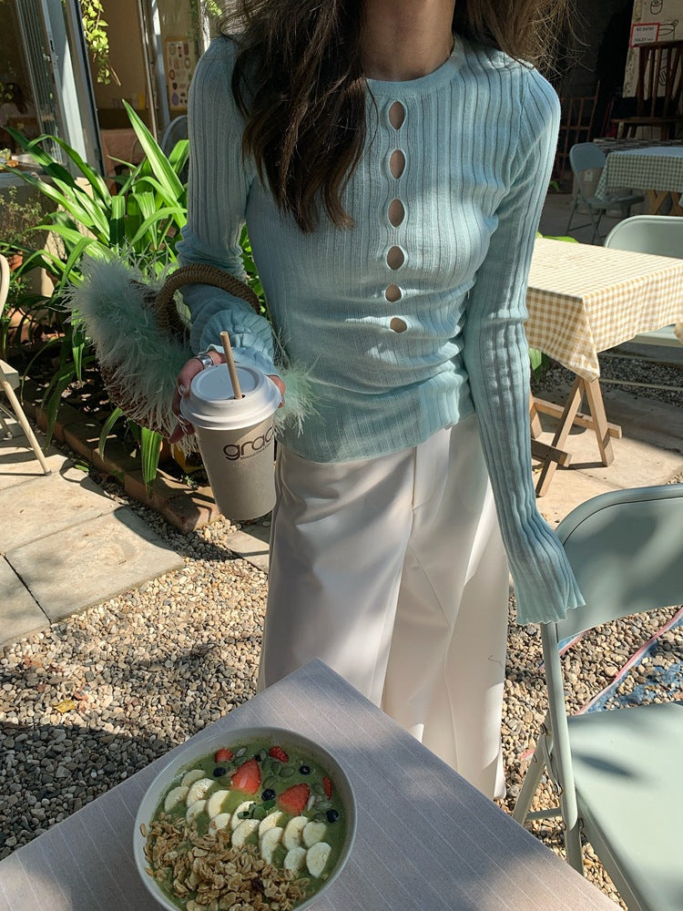 Set fair対象 | 27日(金)0:00~【即納】フロントカットアウトリブニットトップス