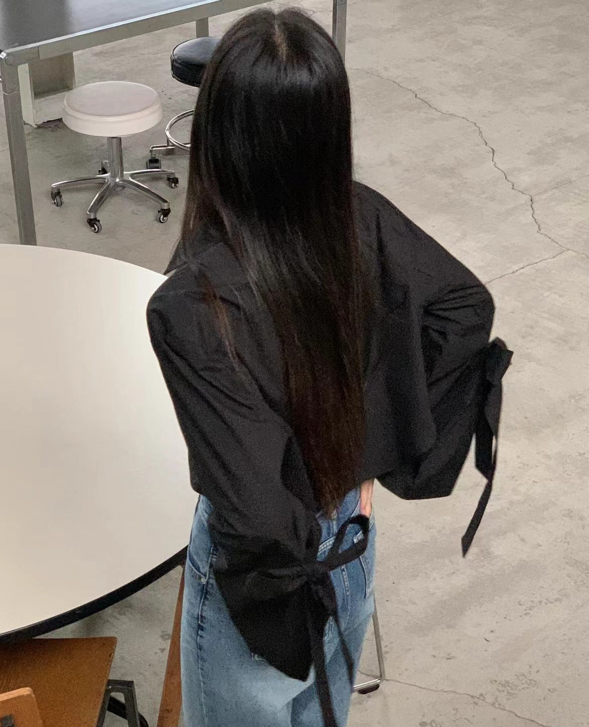 【即納】スリーブリボン ブロードブラウス