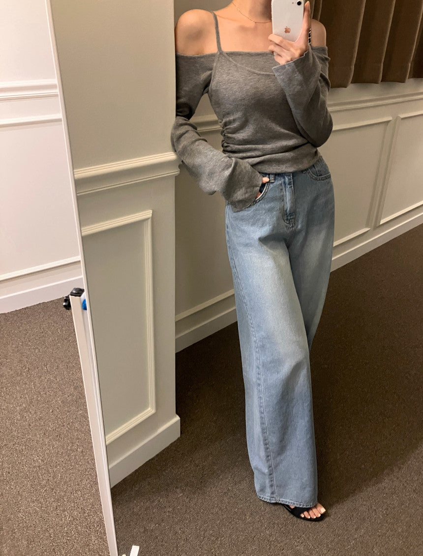 【即納】レイヤードオフショルダートップス