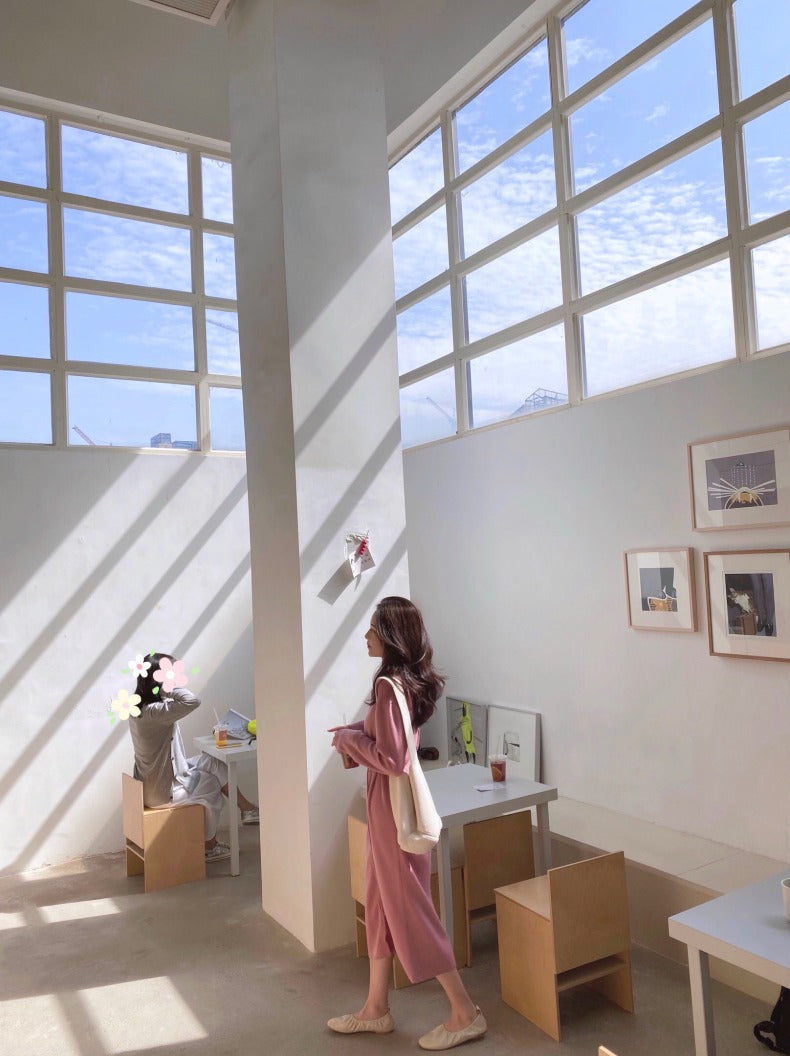 シンプルニットボタンワンピース