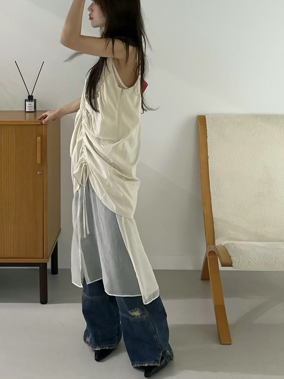 シアーレイヤードギャザーワンピース