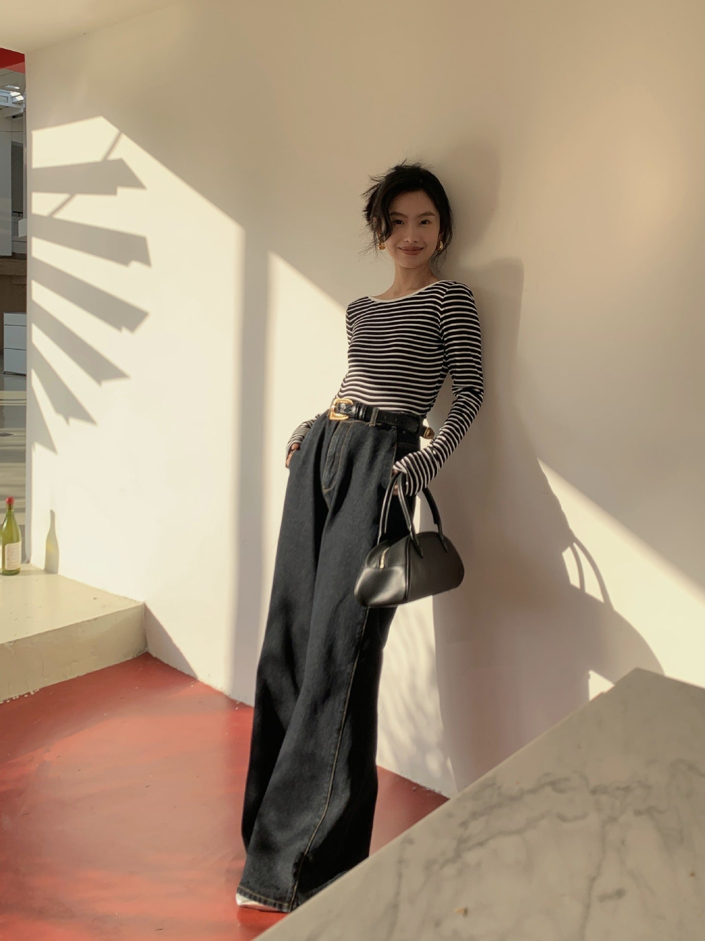 【即納】バックオープンボーダーカットソー