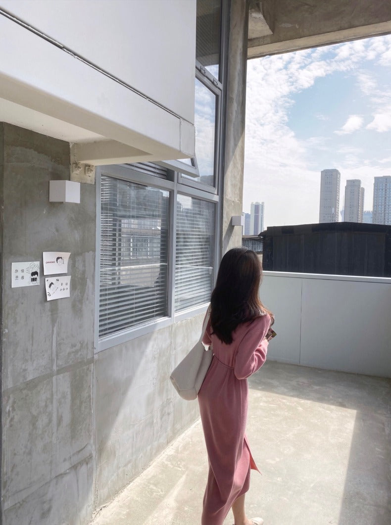 シンプルニットボタンワンピース