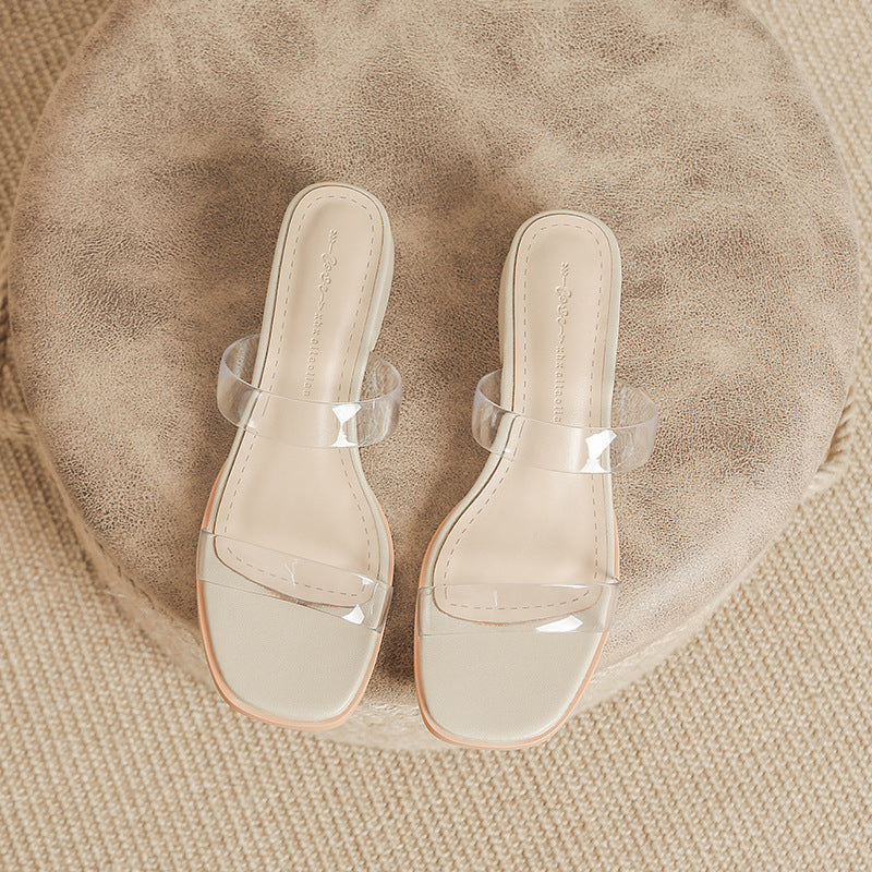 クリアダブルストラップチャンキーヒールサンダル