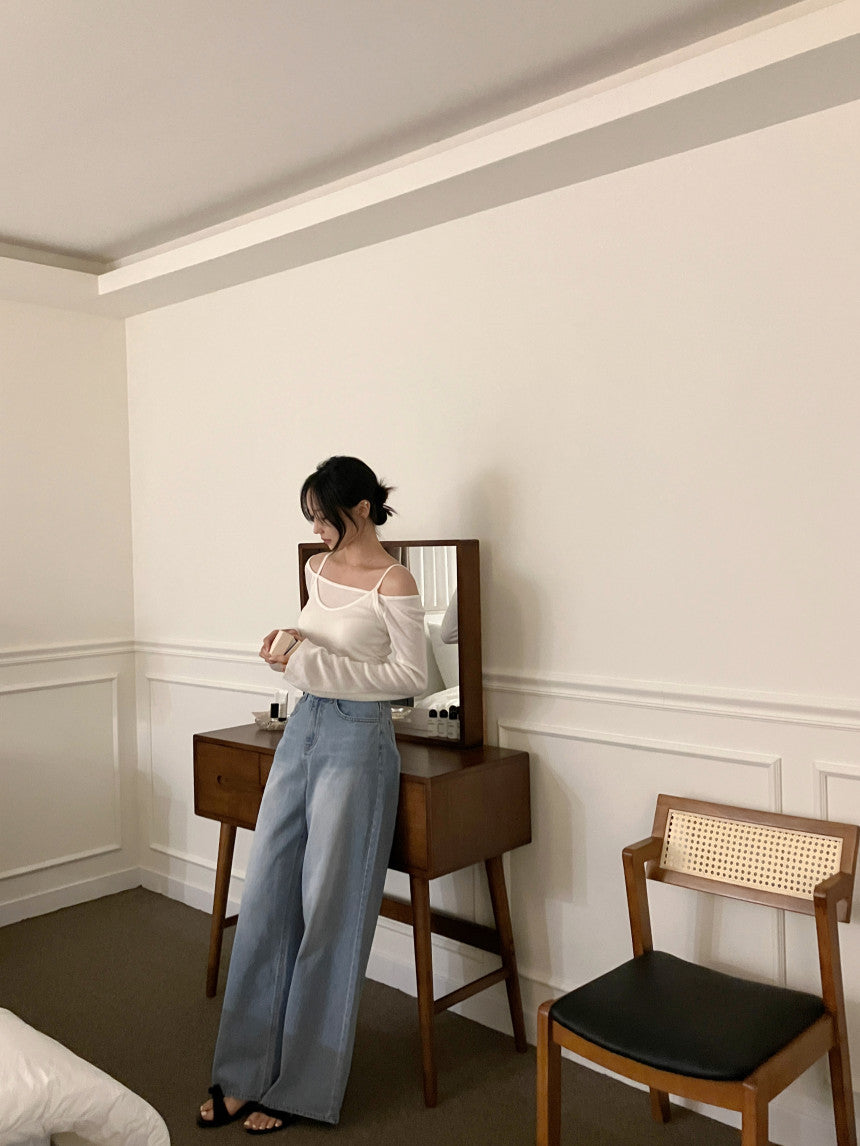 【即納】レイヤードオフショルダートップス