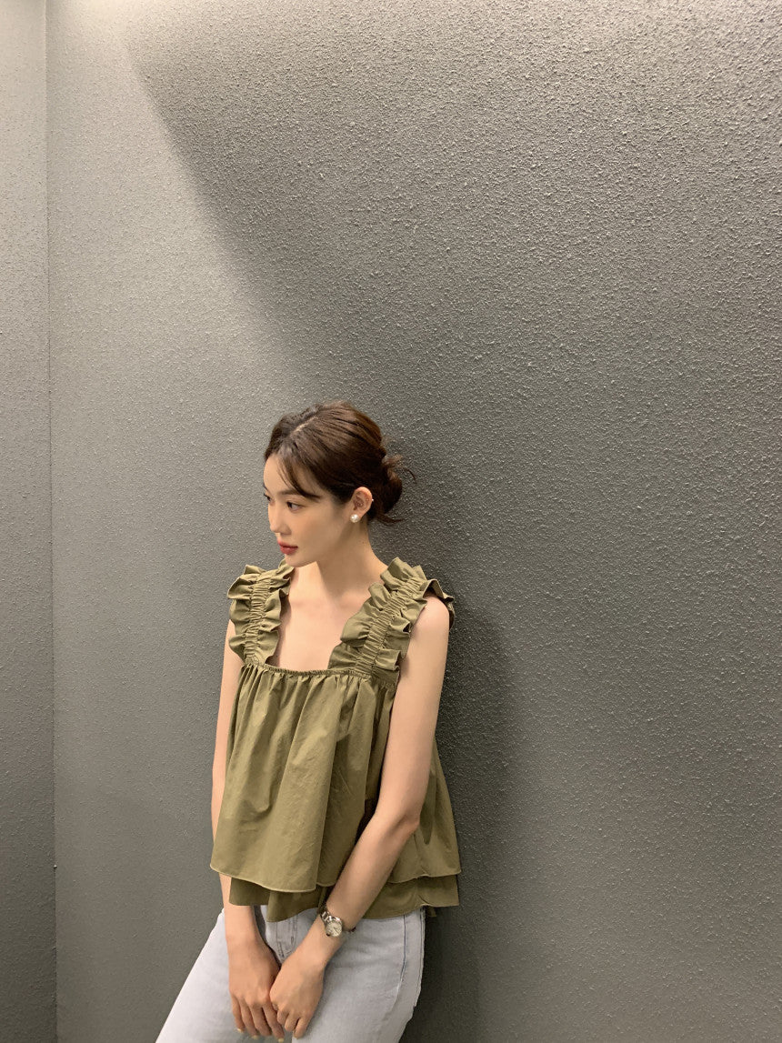 新作【即納 6/12(金)12:00~販売START】フリルショルダーティアードブラウス