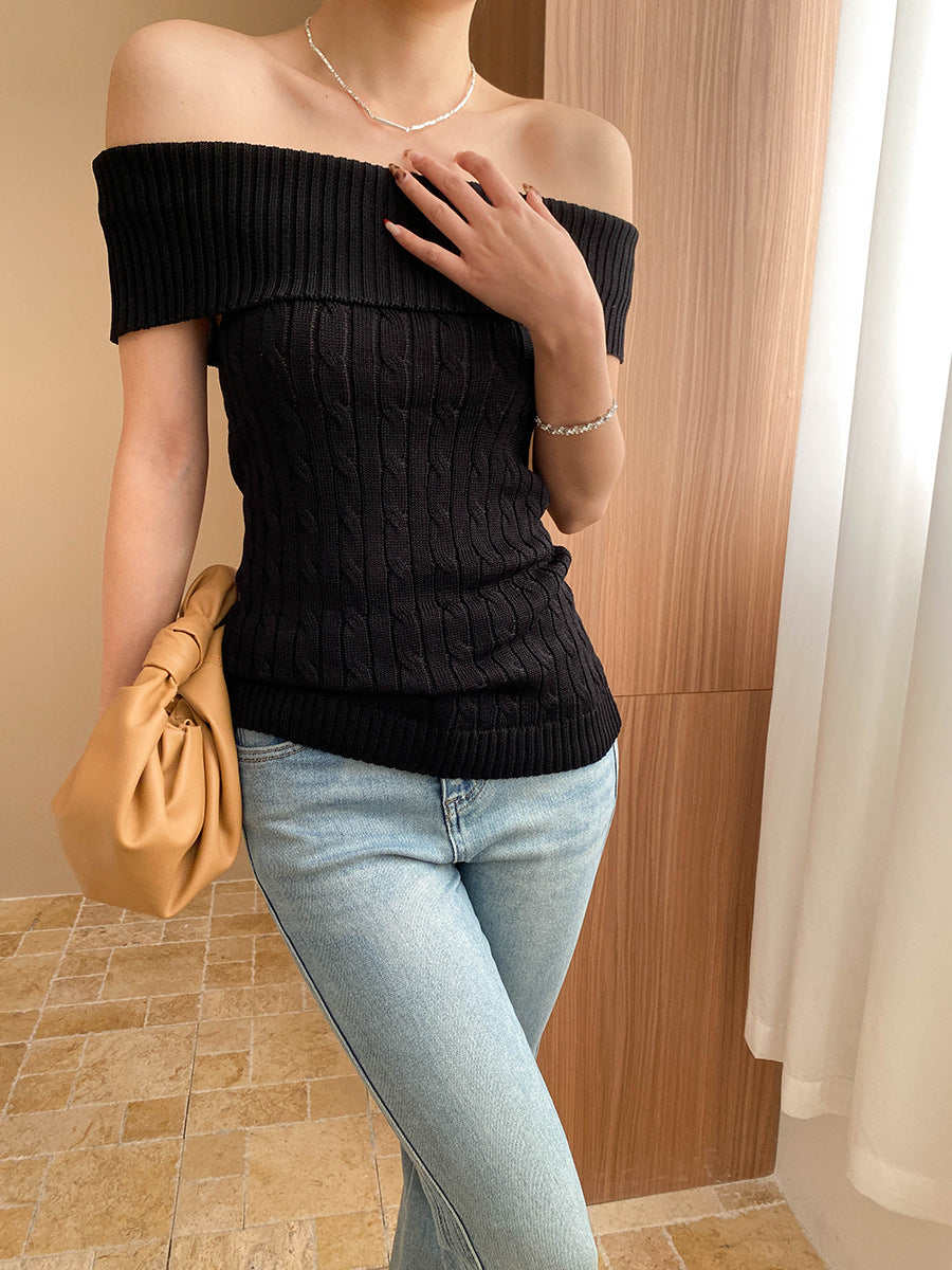 ケーブル編みオフショルトップス