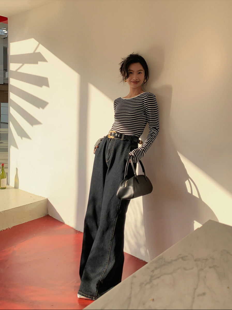 【即納】バックオープンボーダーカットソー