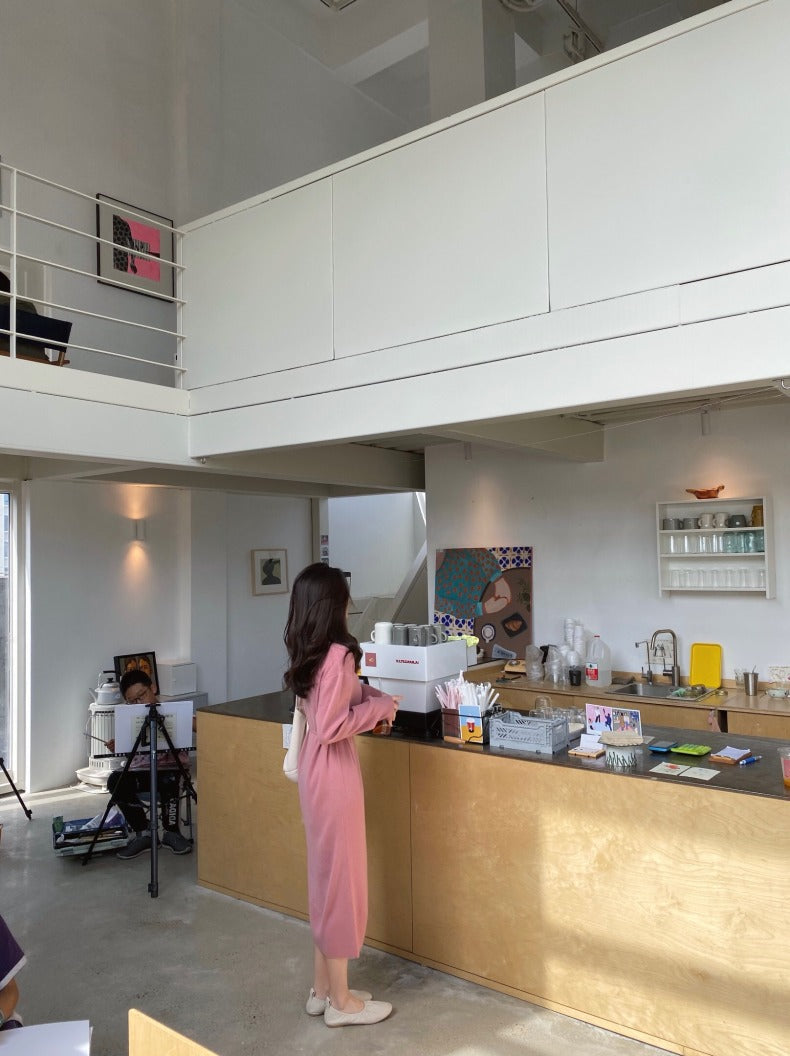 シンプルニットボタンワンピース