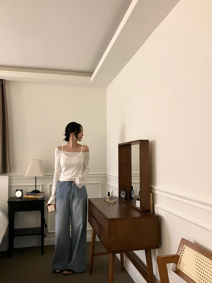 【即納】レイヤードオフショルダートップス