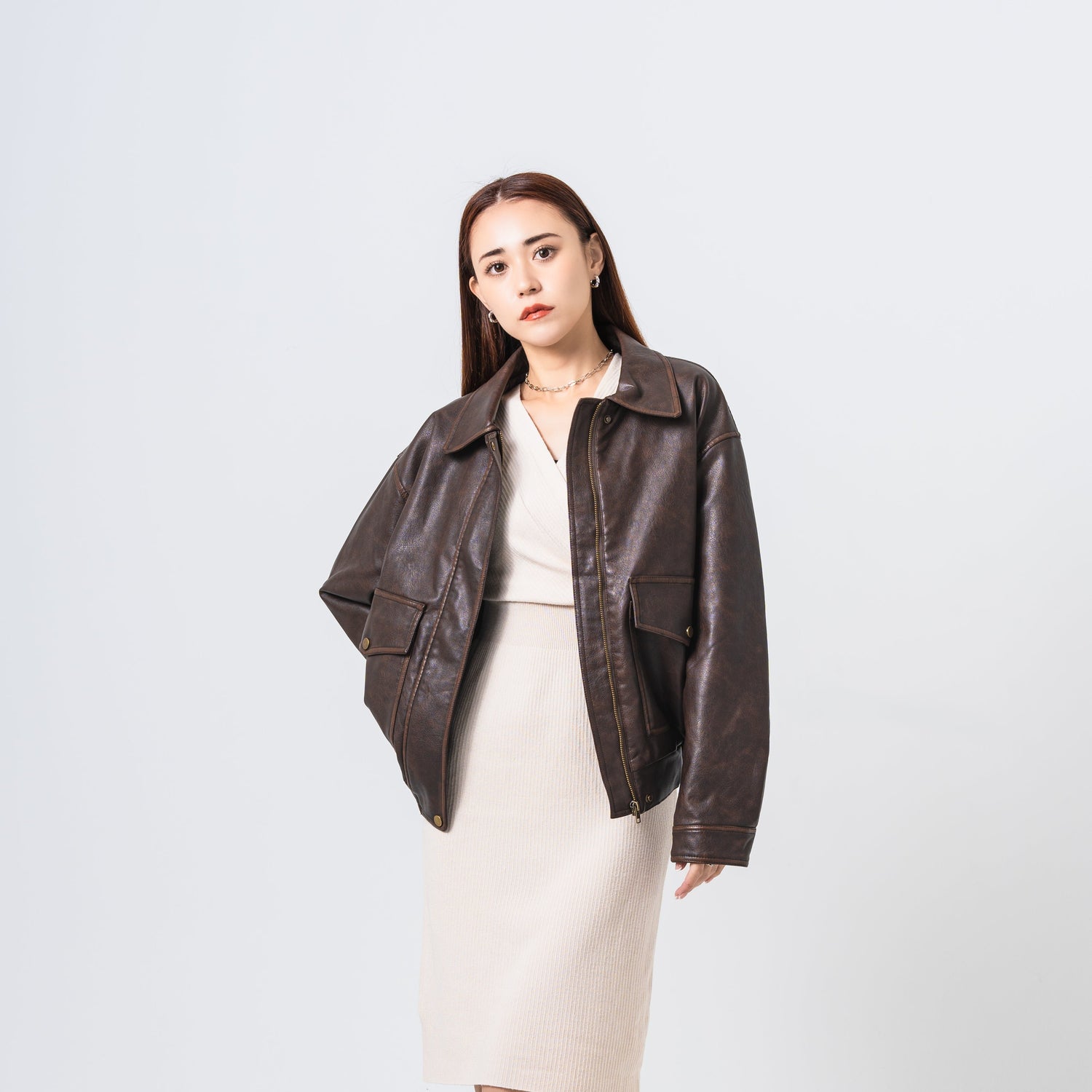 オーバーサイズフェイクレザージャケット