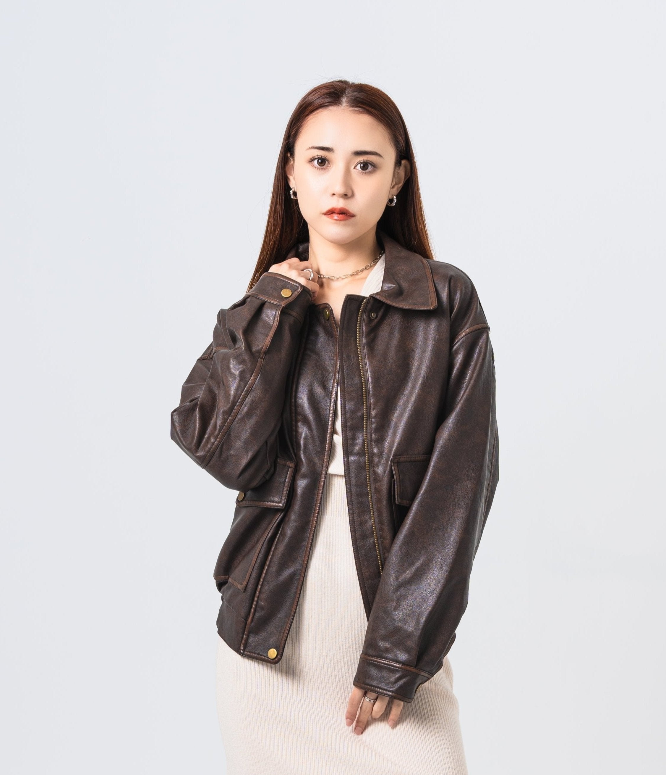 オーバーサイズフェイクレザージャケット