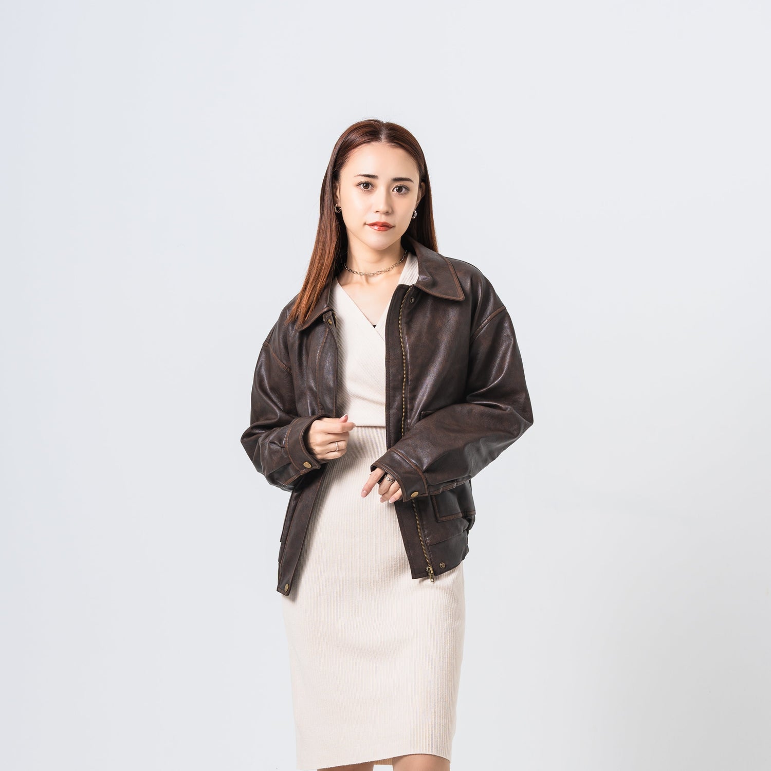 オーバーサイズフェイクレザージャケット