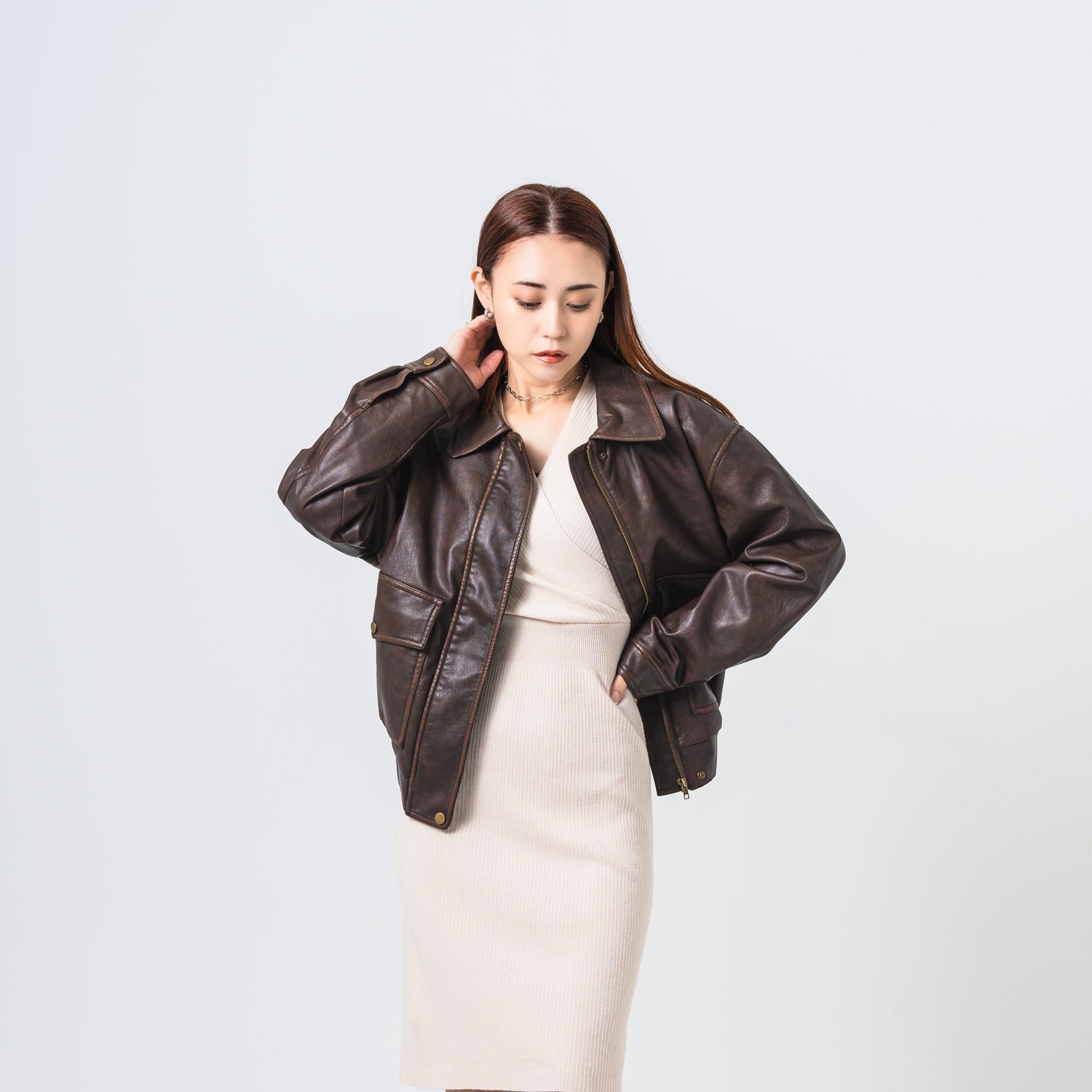 オーバーサイズフェイクレザージャケット