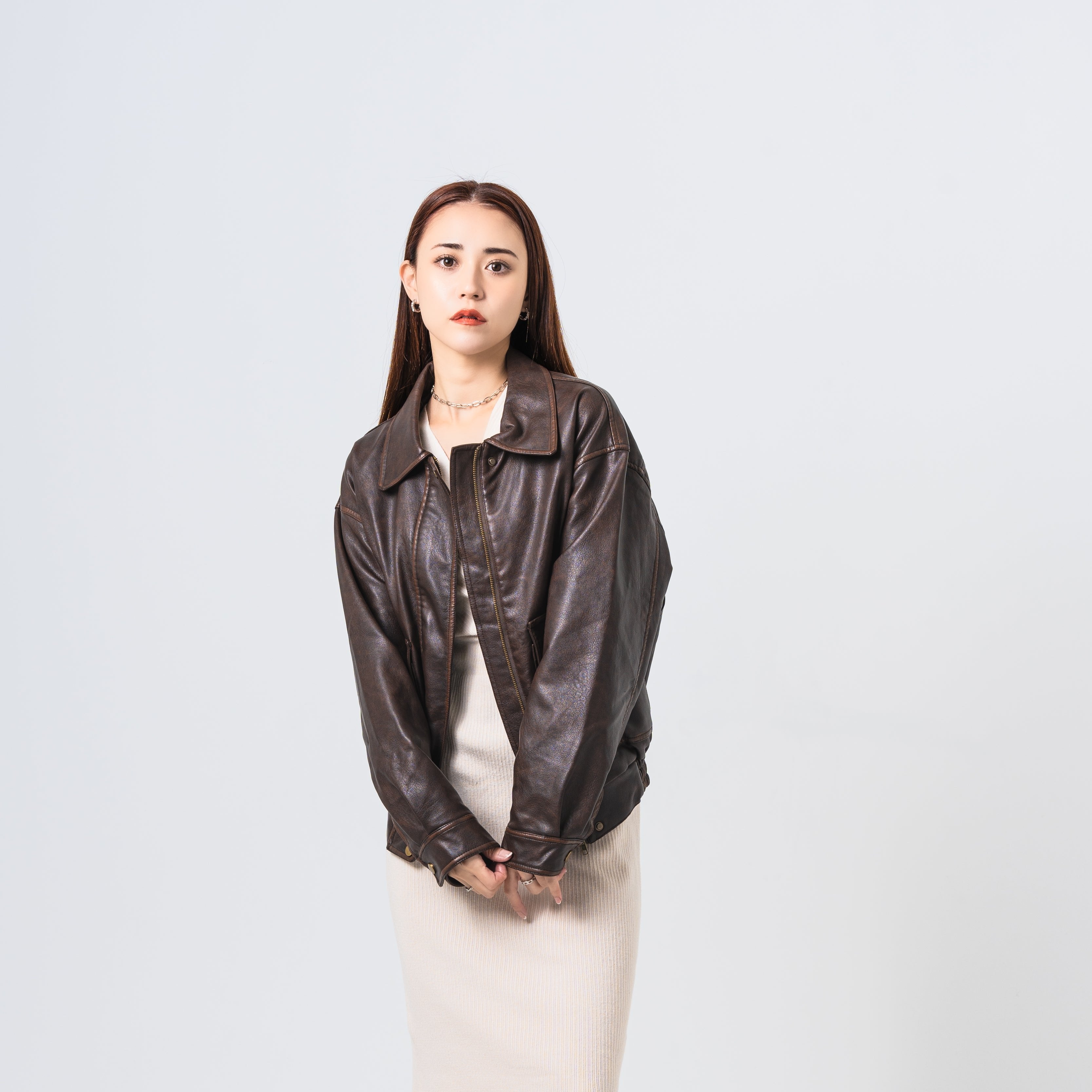 オーバーサイズフェイクレザージャケット