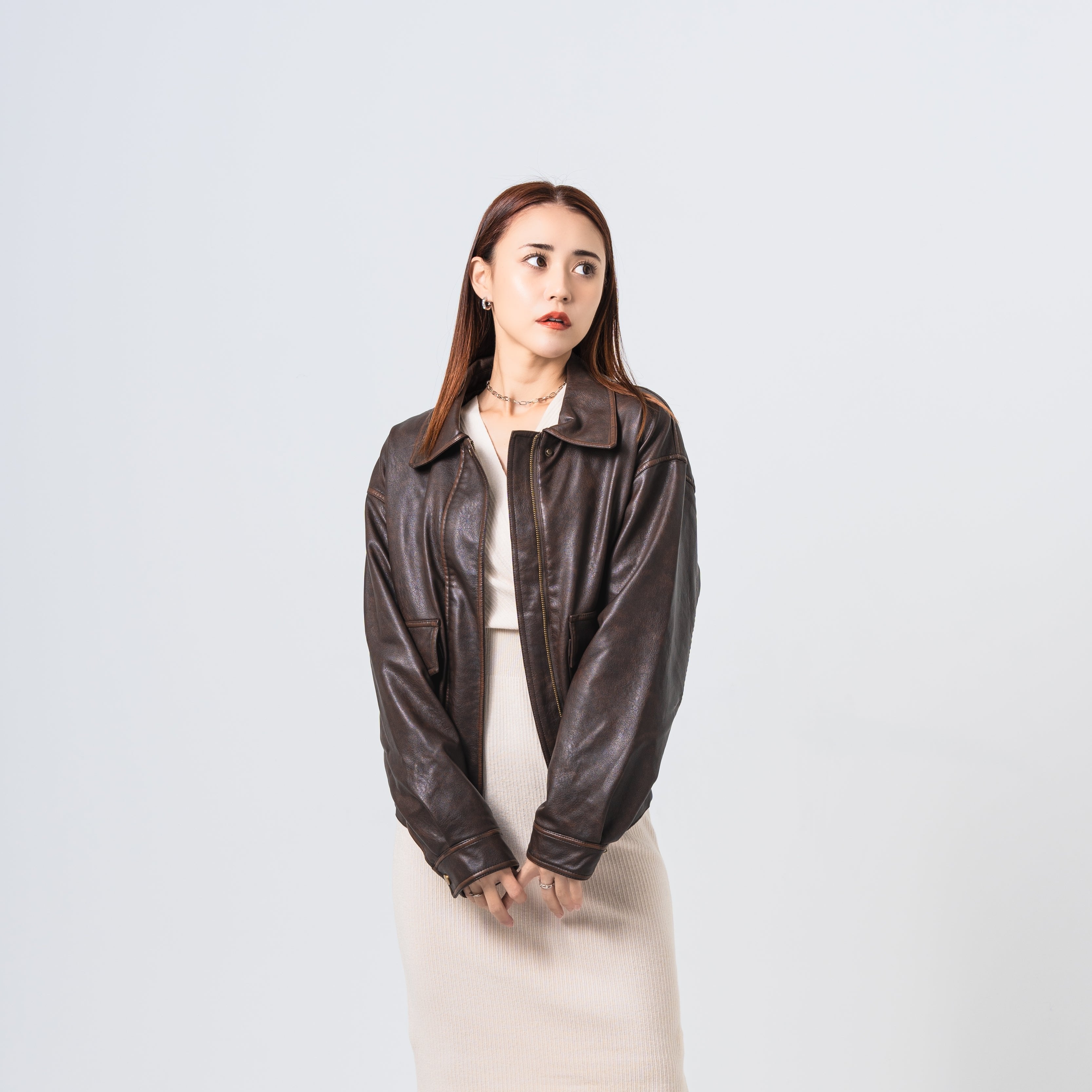 オーバーサイズフェイクレザージャケット