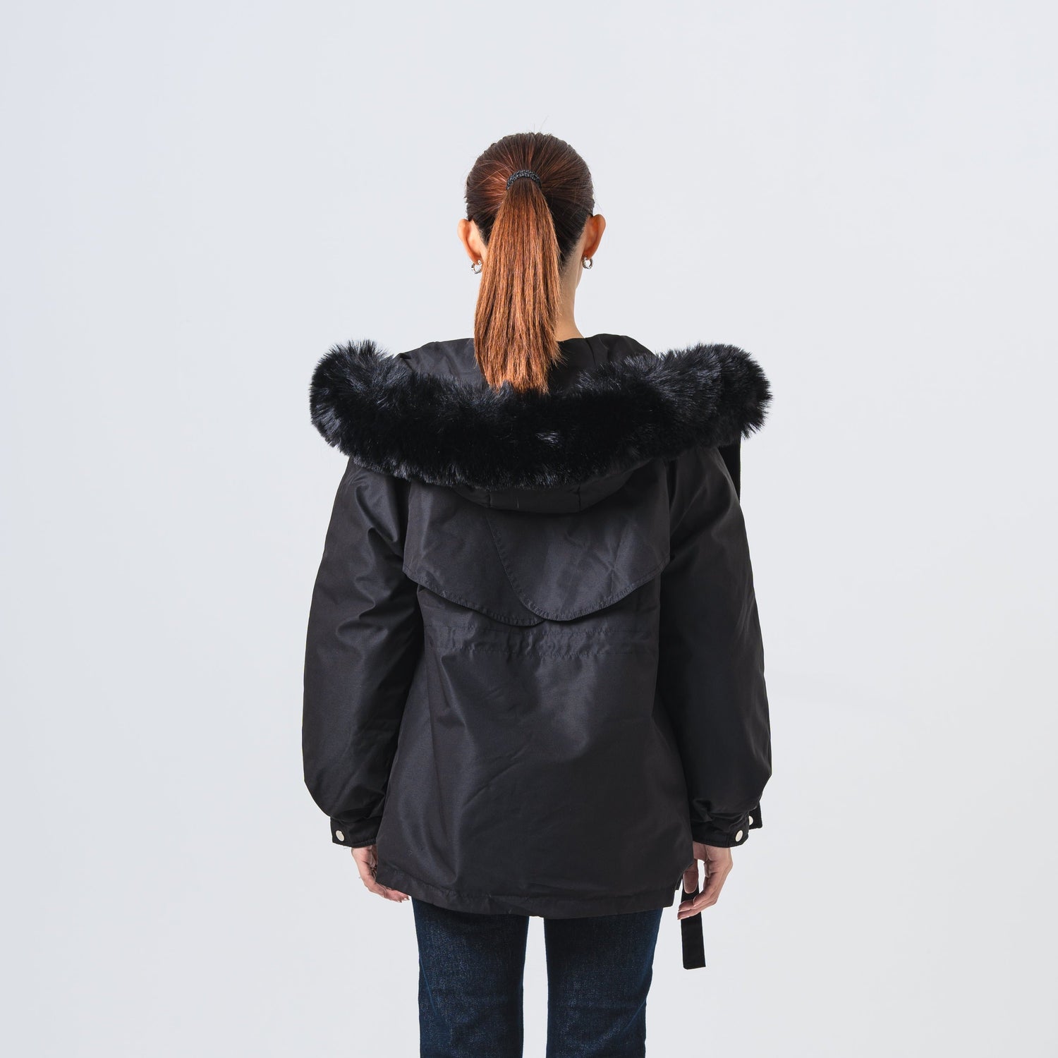 ファー付きウエストドロストコート