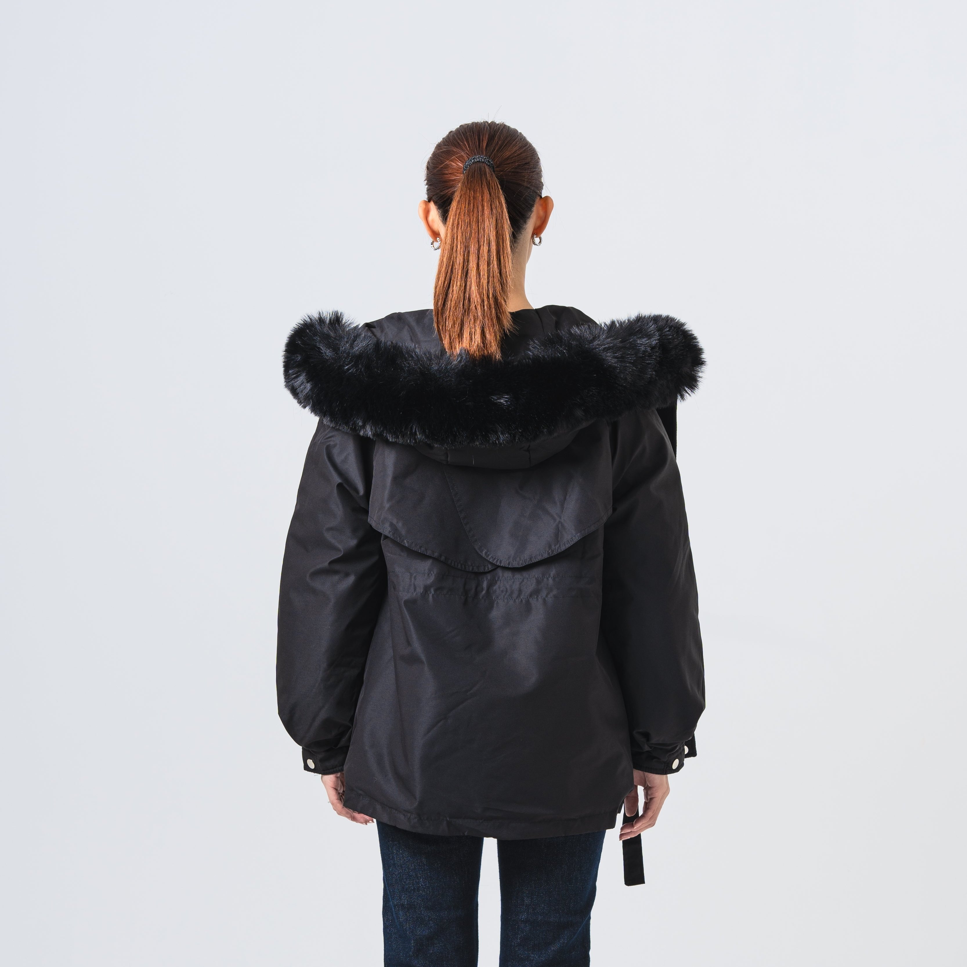 ファー付きウエストドロストコート