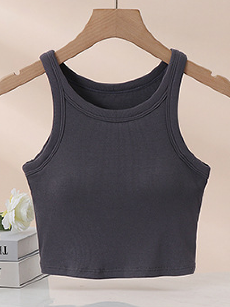 リブクロップドカップ付きタンクトップ