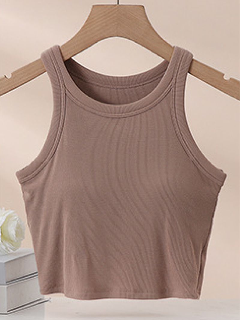 リブクロップドカップ付きタンクトップ