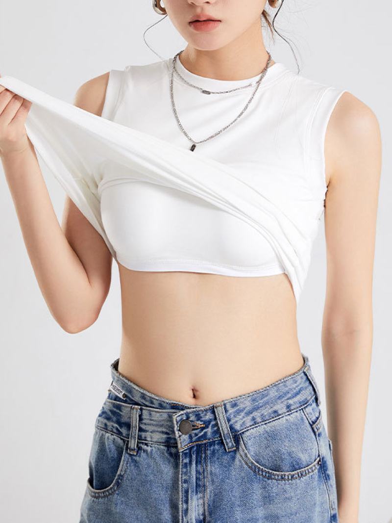 クルーネックカップ付きノースリーブトップス