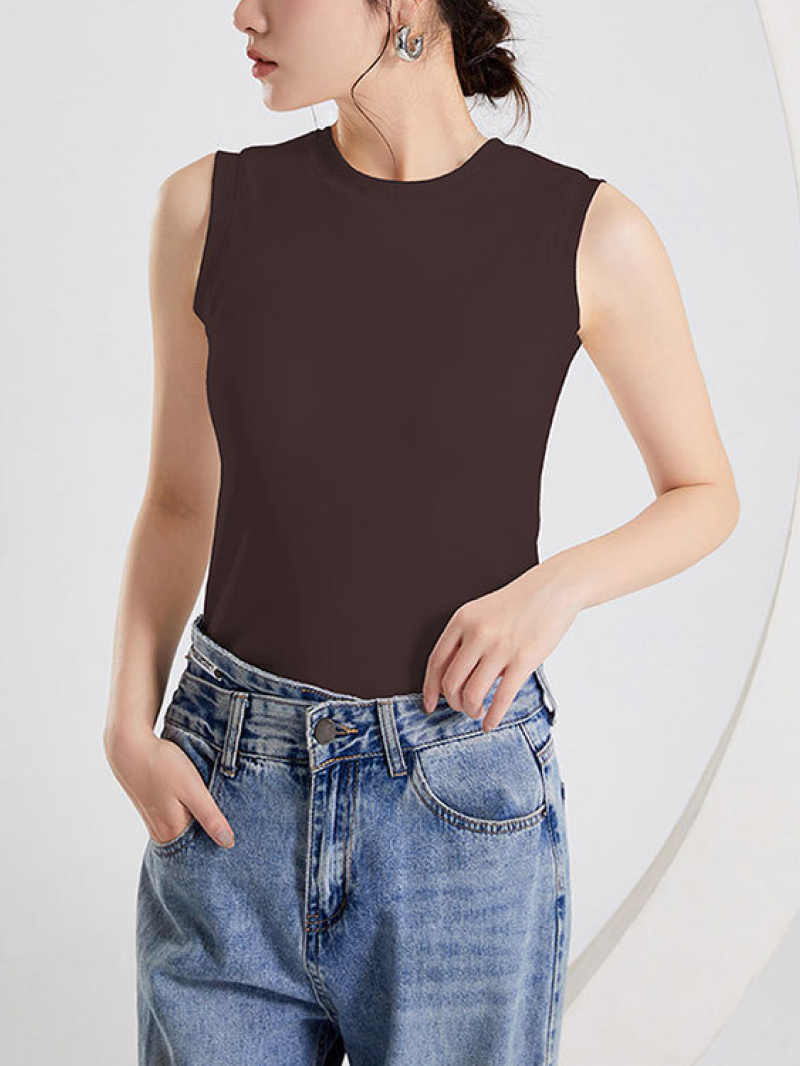 クルーネックカップ付きノースリーブトップス