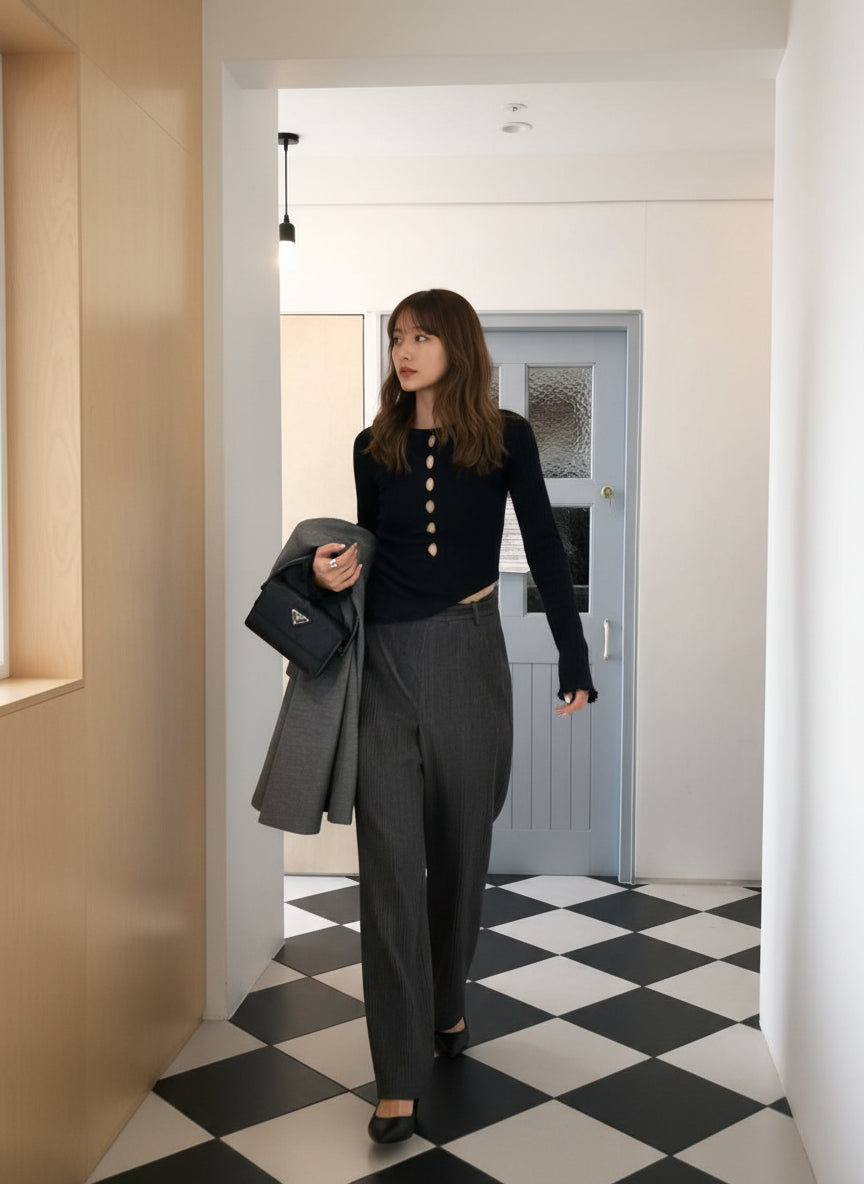 Set fair対象 | 27日(金)0:00~【即納】フロントカットアウトリブニットトップス