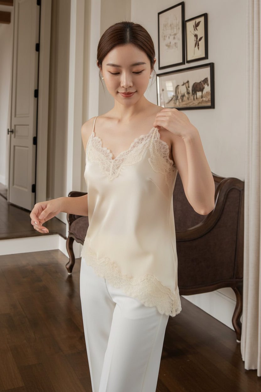 【即納】レースサテンキャミ