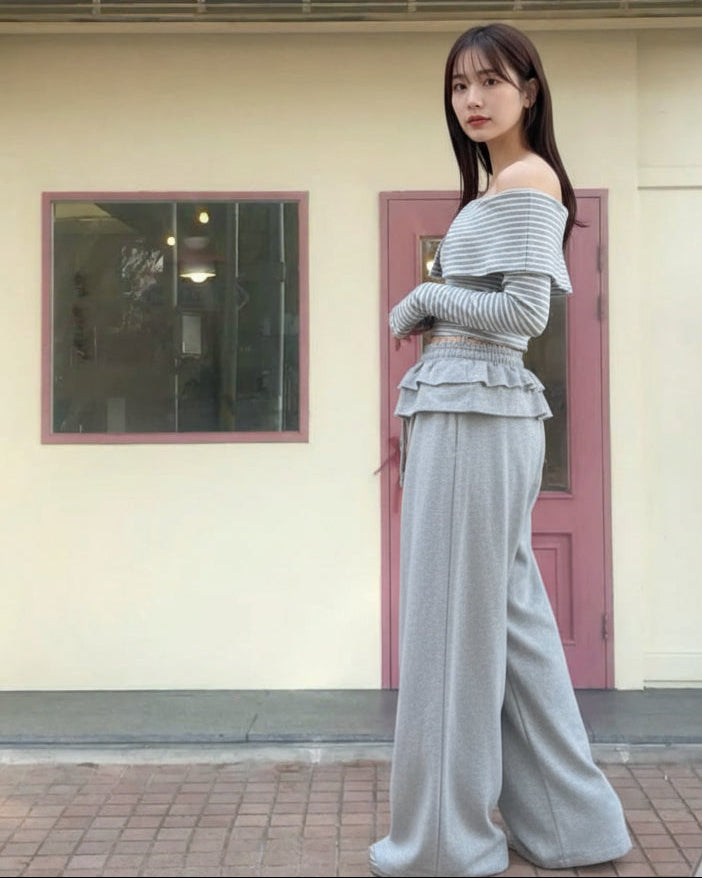 【予約】フリルウエストワイドスウェットパンツ